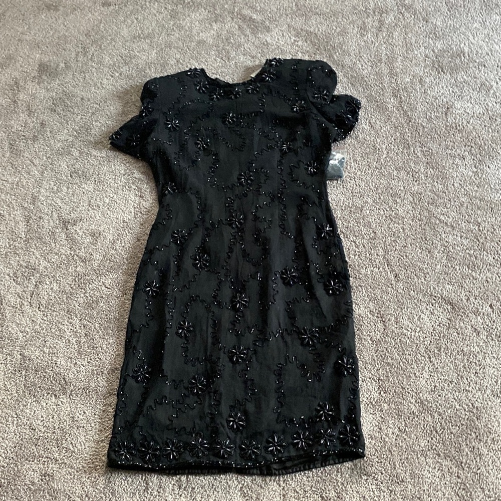 AP Ltd Black Beaded Cocktail Dress Short Sleeve Formal SIZE 8